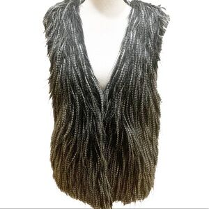twentyfourseven Faux Fur Black,Gray, & White Feathery Shaggy Vest Sz XS
